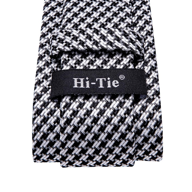 Hi-Tie Mens Plaid Ties Classic Paisley Necktie with Handkerchief Cufflinks Set Business Stripe Tie,Black White Houndstooth - Image 5